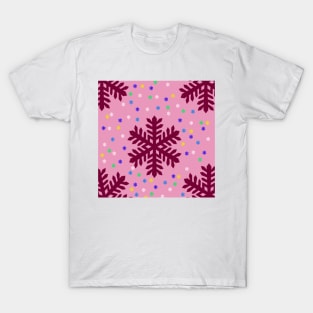 red marron colorful snowflakes background T-Shirt